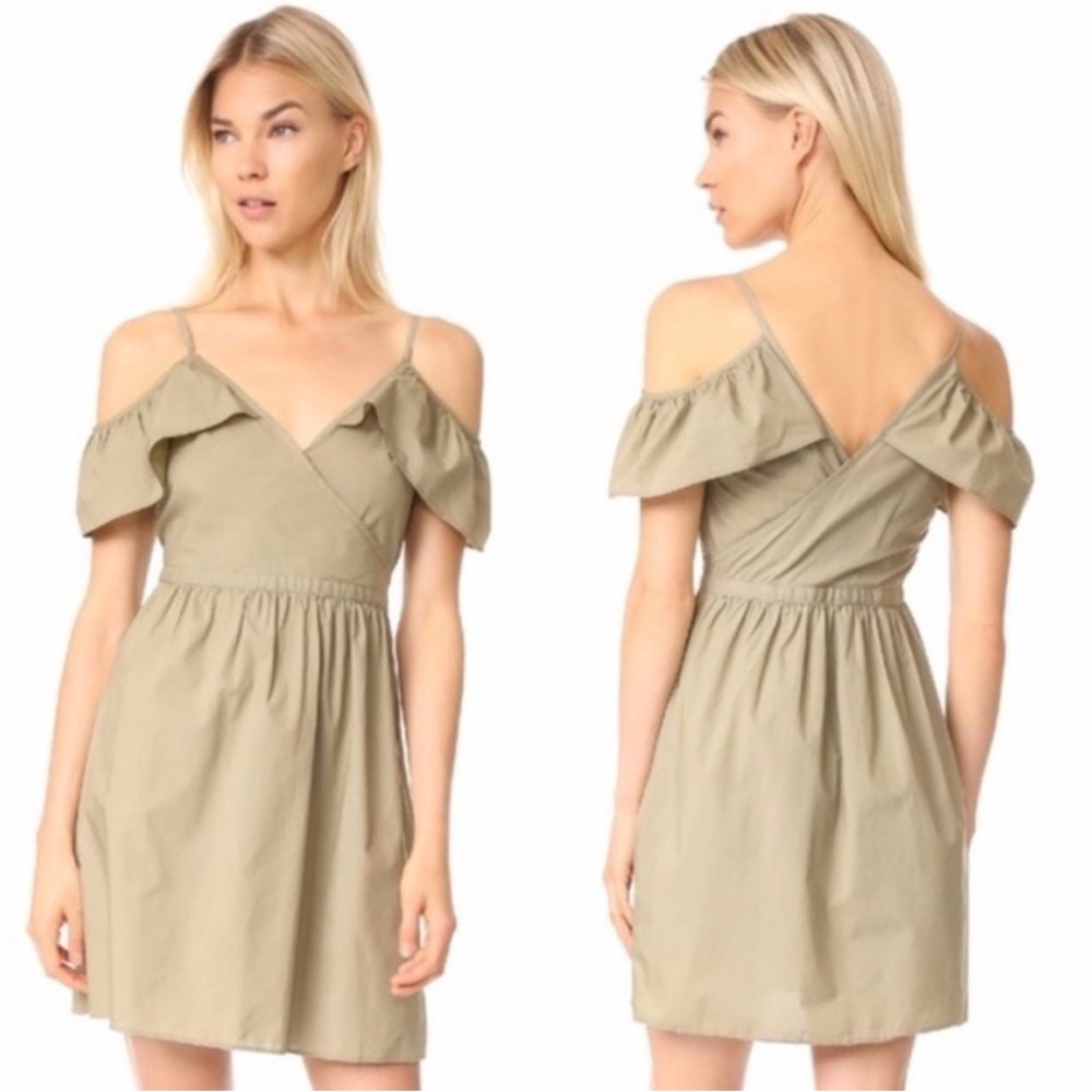 MADEWELL KHAKI OLIVE GREEN COLD SHOULDER COTTON NEUTRAL MINIMALIST SUNDRESS 4